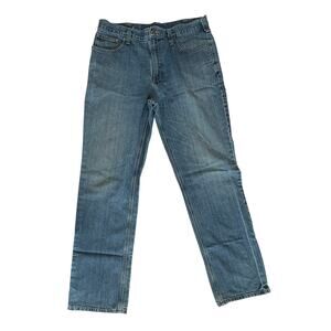 Carhartt 101483 Relaxed Fit Straight Leg Blue Jeans 36X34 Work Pant Casual‎